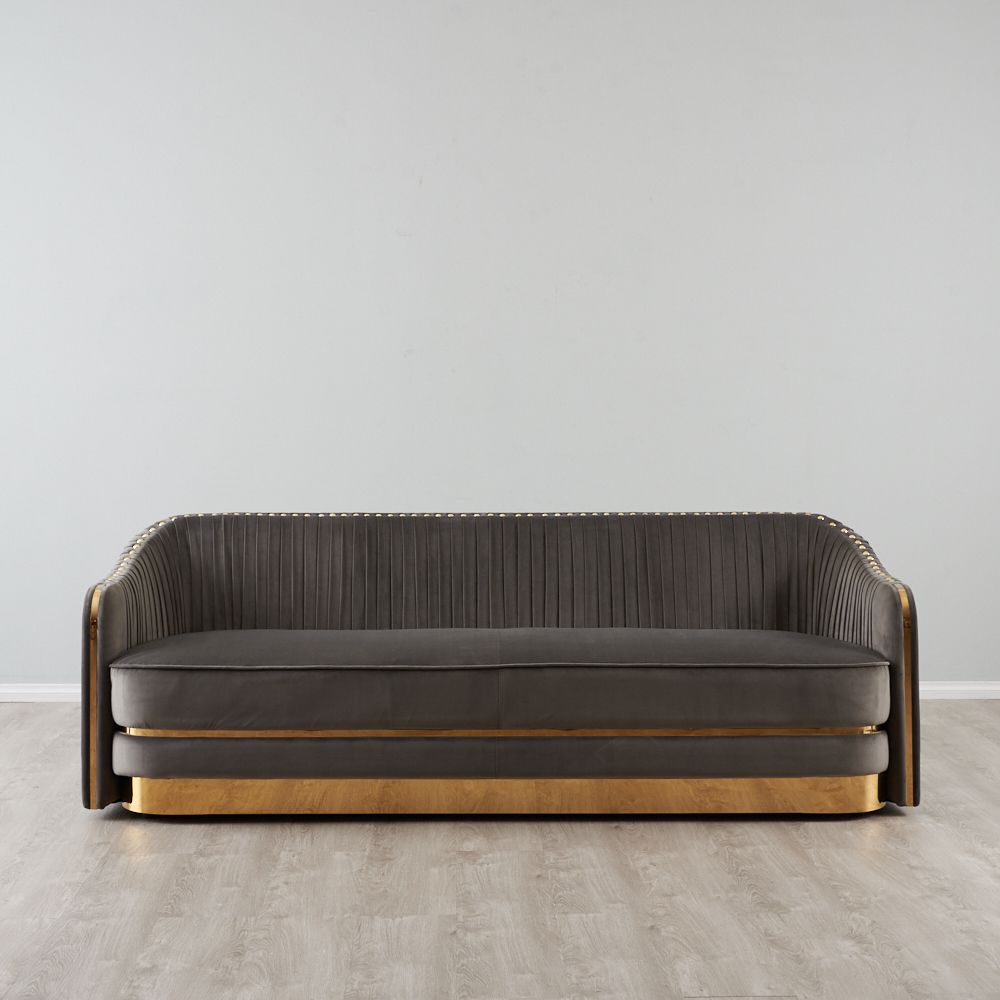 Clare Mushroom SS Gold Plated 3 Seater Sofa