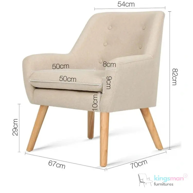 Acme Armchair - Contemporary Jute Fabric Chair with Solid Ash Wood Legs, 14cm Cushioned Seat, and Anti-Slip Protectors Kingsman Furnitures