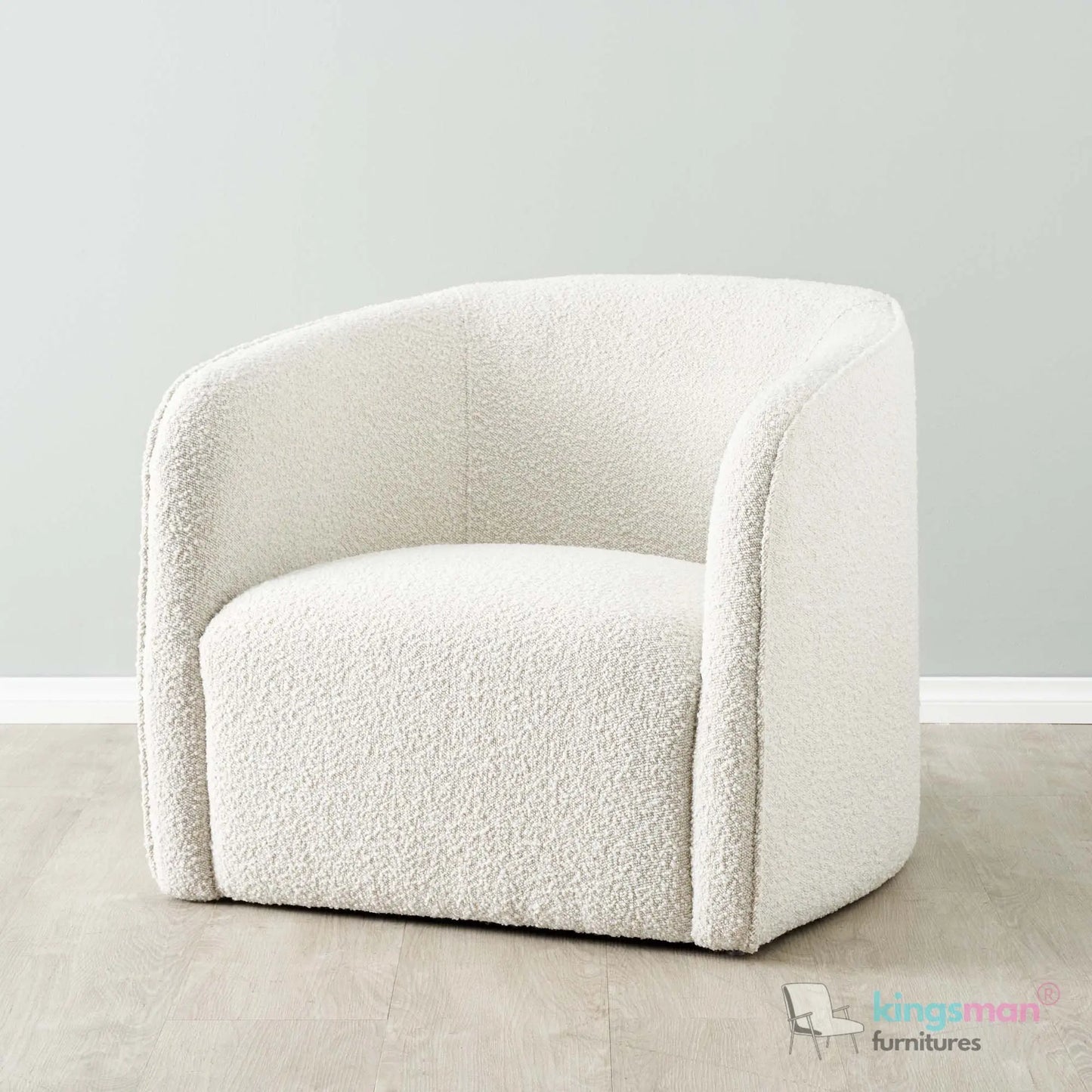 Andy Cream Bouclé Arm Chair – Contemporary Modern Design with Solid Wood Frame and Webbing Suspension Kingsman Furnitures