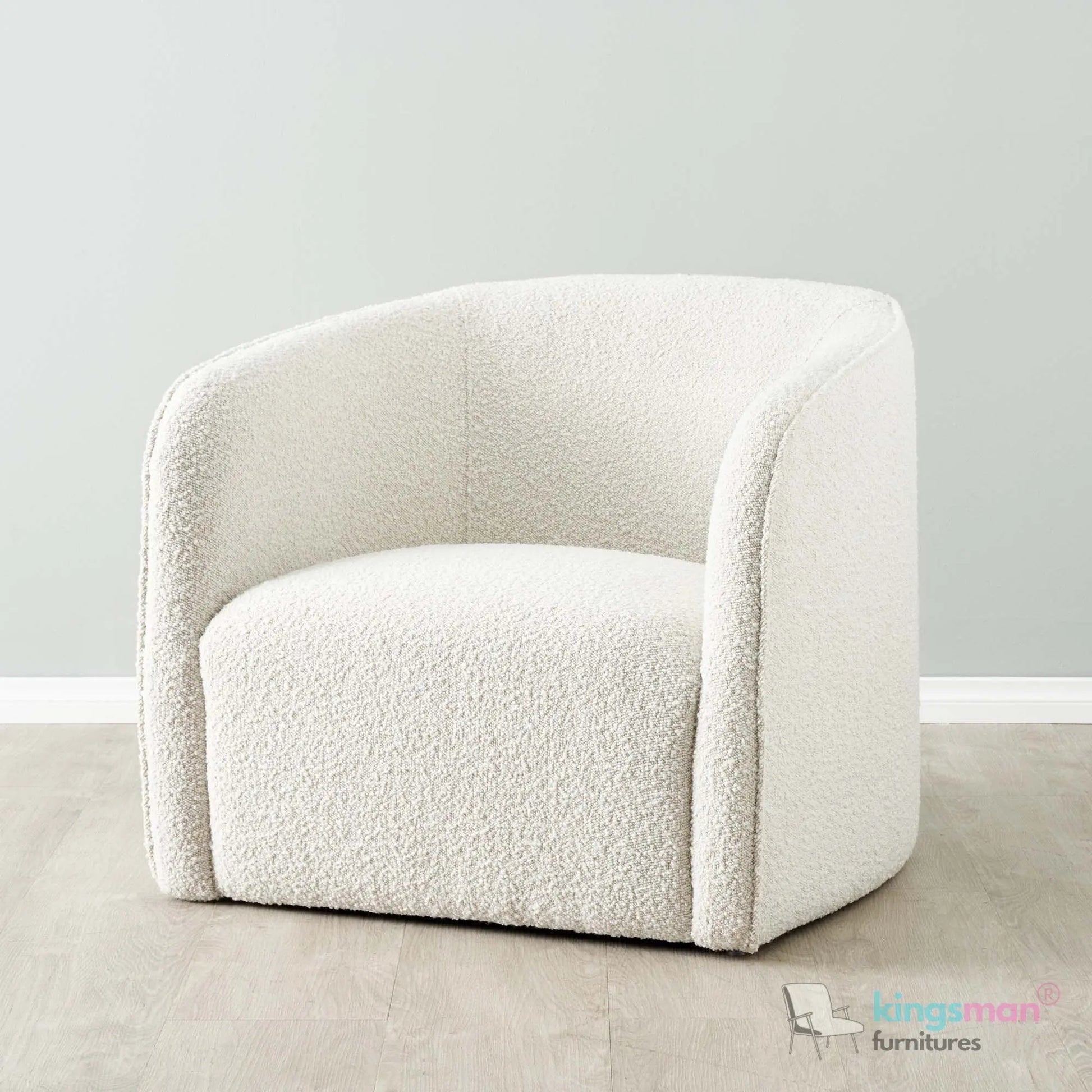 Andy Cream Bouclé Arm Chair – Contemporary Modern Design with Solid Wood Frame and Webbing Suspension Kingsman Furnitures