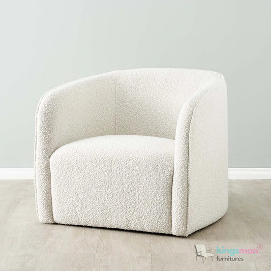 Andy Cream Bouclé Arm Chair – Contemporary Modern Design with Solid Wood Frame and Webbing Suspension Kingsman Furnitures