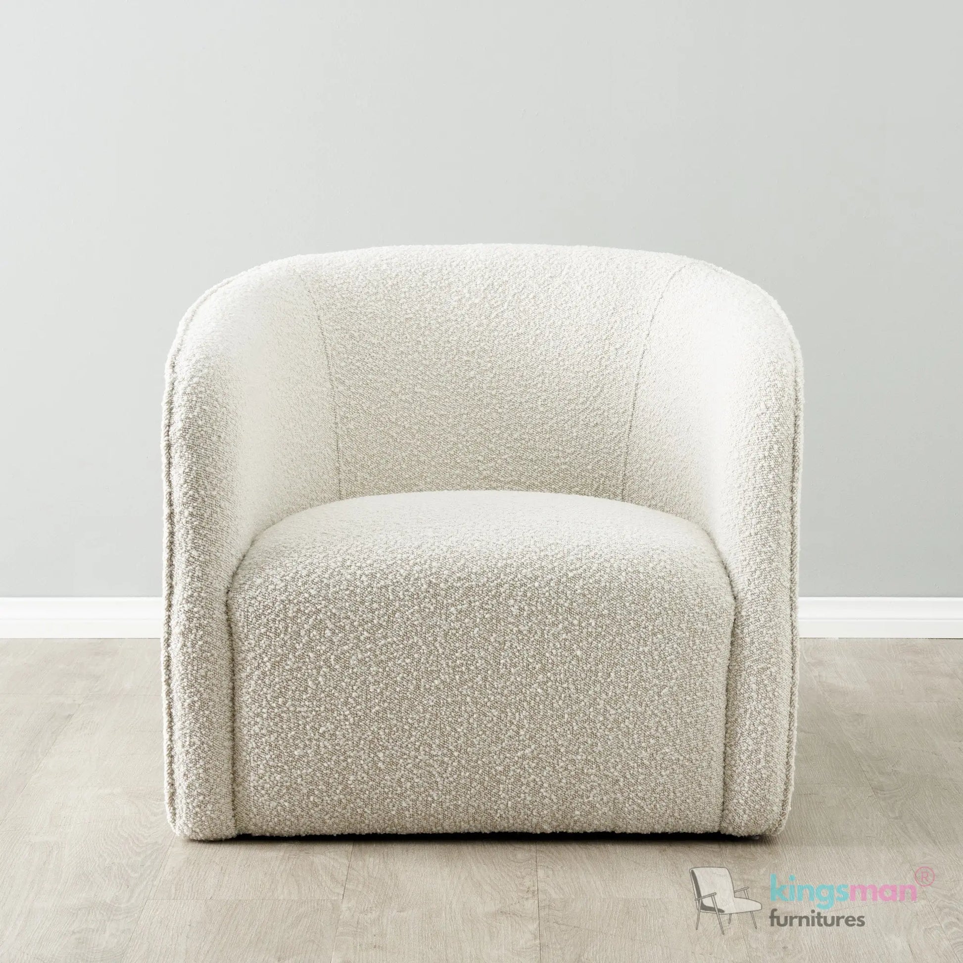 Andy Cream Bouclé Arm Chair – Contemporary Modern Design with Solid Wood Frame and Webbing Suspension Kingsman Furnitures