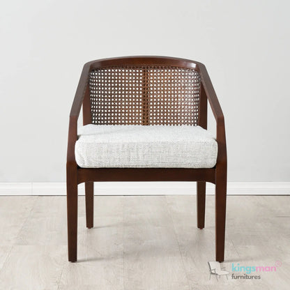 Casani Mid-Century Cane Back Chair – Textured Linen Seat with Natural Rattan and Teak Wood Frame Kingsman Furnitures