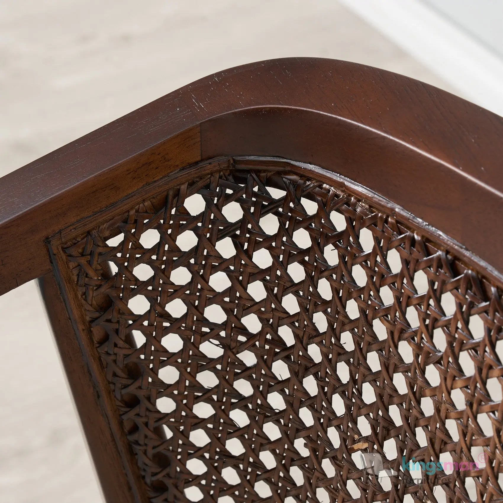 Casani Mid-Century Cane Back Chair – Textured Linen Seat with Natural Rattan and Teak Wood Frame Kingsman Furnitures