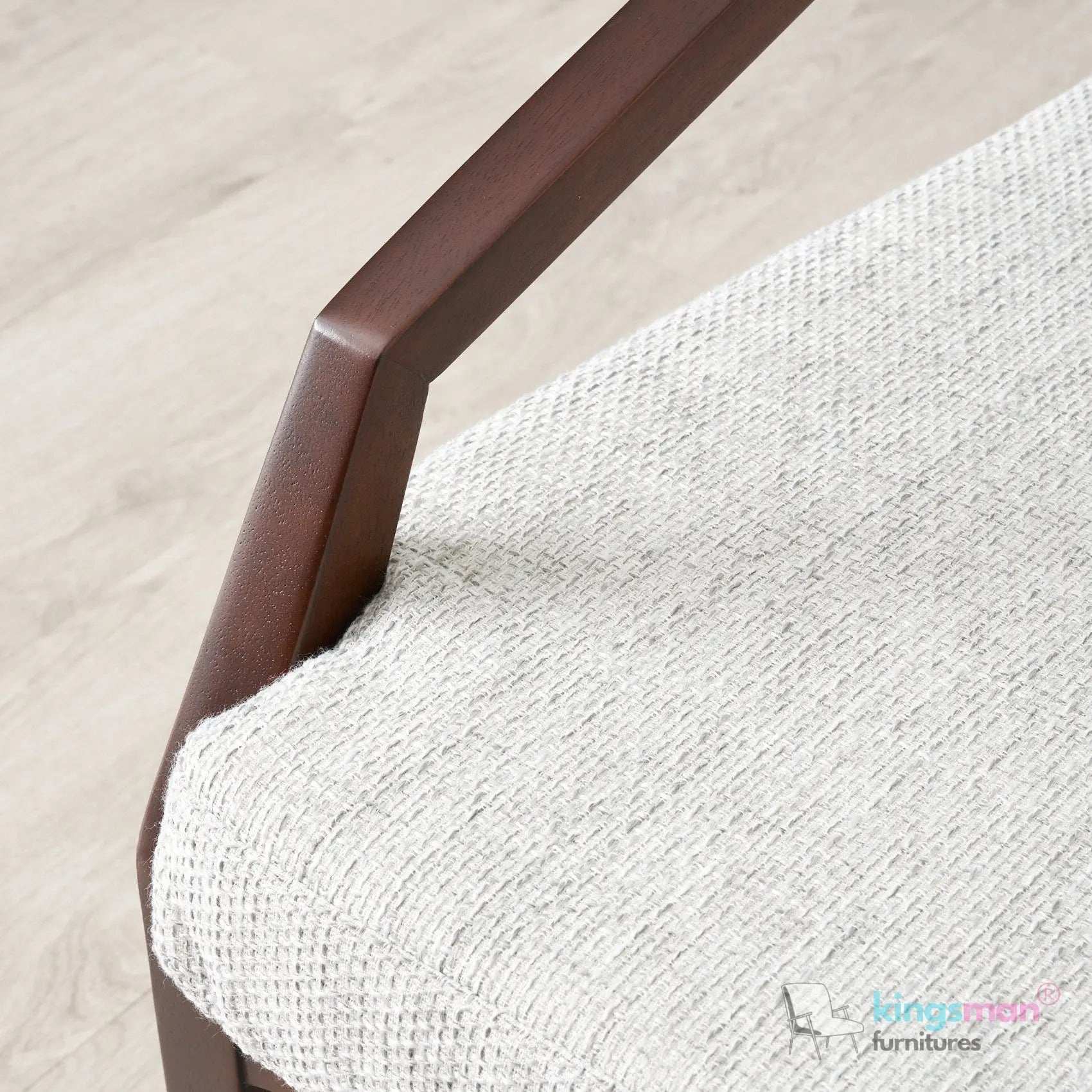 Casani Mid-Century Cane Back Chair – Textured Linen Seat with Natural Rattan and Teak Wood Frame Kingsman Furnitures