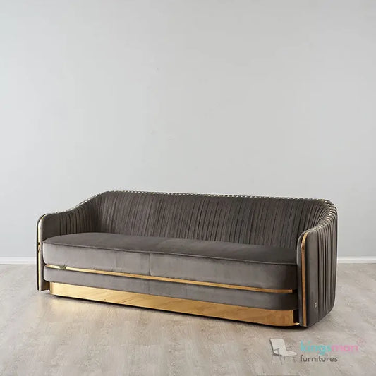 Clare 3 Seater Sofa - Luxurious Grey Velvet Sofa with Gold Accents | Classic Traditional Design Kingsman Furnitures