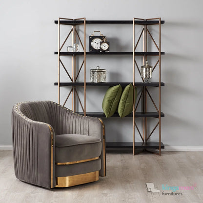 Clare Grey Velvet Lounge Chair – Art Deco Luxury with Gold-Plated SS Legs and High-Density Foam Kingsman Furnitures
