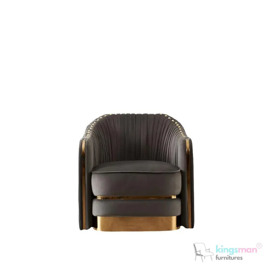 Clare Grey Velvet Lounge Chair – Art Deco Luxury with Gold-Plated SS Legs and High-Density Foam Kingsman Furnitures