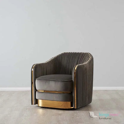 Clare Grey Velvet Lounge Chair – Art Deco Luxury with Gold-Plated SS Legs and High-Density Foam Kingsman Furnitures