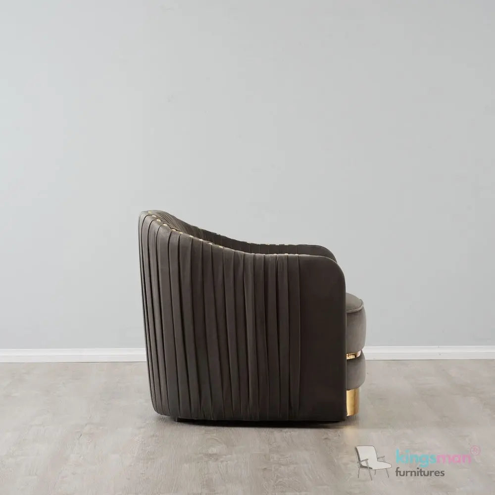 Clare Grey Velvet Lounge Chair – Art Deco Luxury with Gold-Plated SS Legs and High-Density Foam Kingsman Furnitures