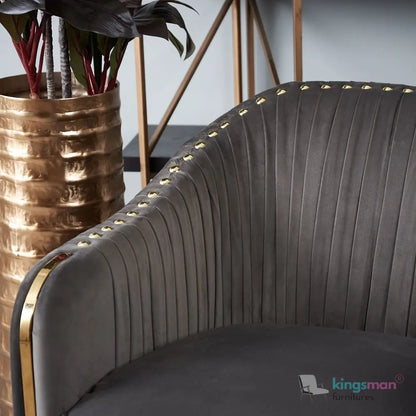 Clare Grey Velvet Lounge Chair – Art Deco Luxury with Gold-Plated SS Legs and High-Density Foam Kingsman Furnitures