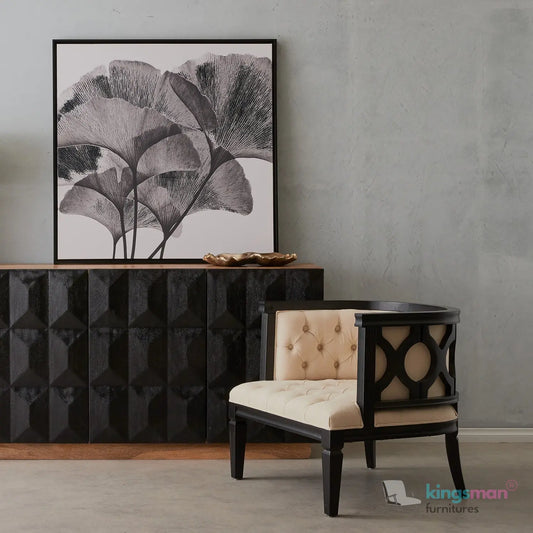 Coco Tufted Linen Armchair – Modern Concise Design with Teak Wood Frame and Plush Comfort Kingsman Furnitures