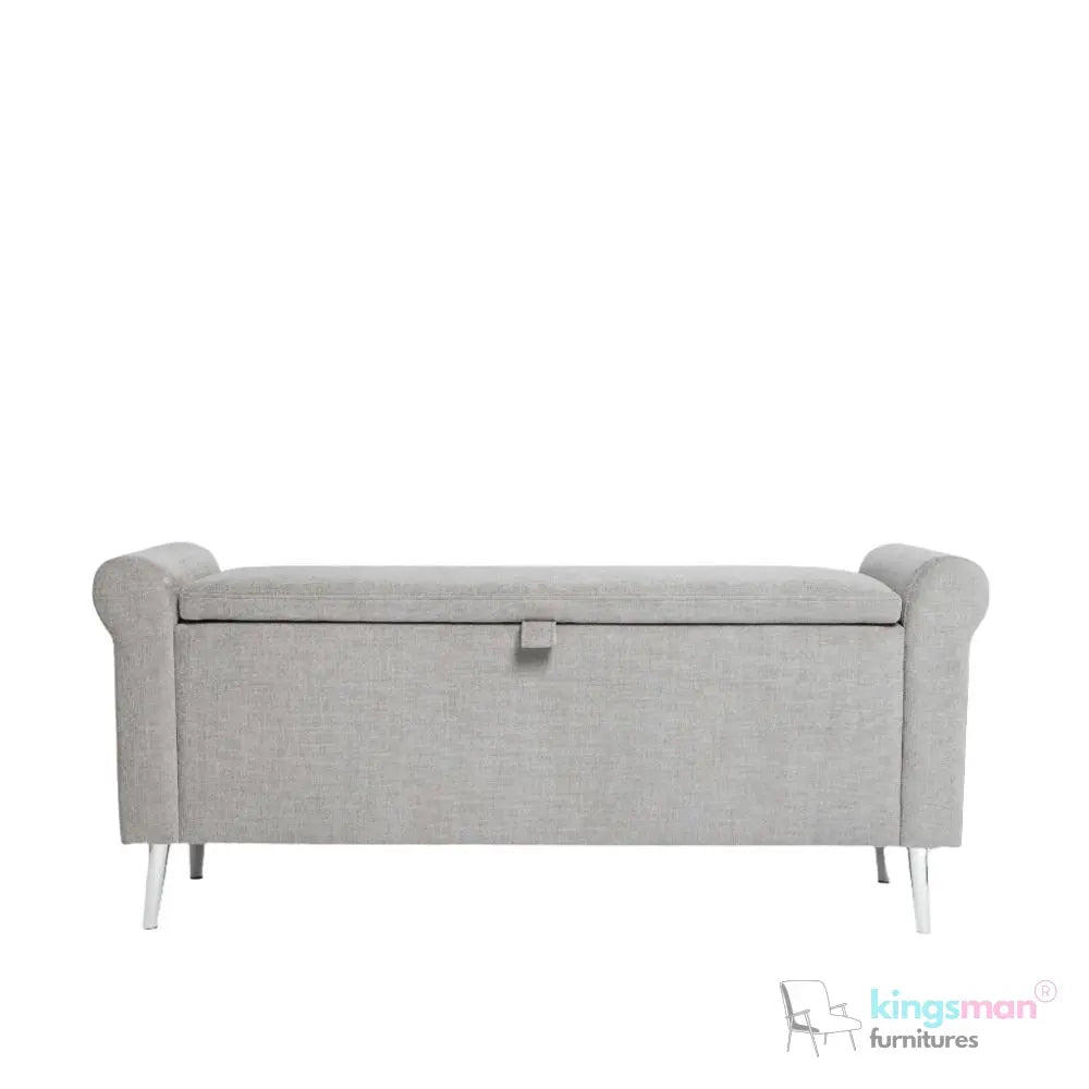 Dev Storage Ottoman - Upholstered Ottoman with Scrolled Arms, Mirrored Feet, and Deep Storage | Bedroom or Living Room Furniture Kingsman Furnitures
