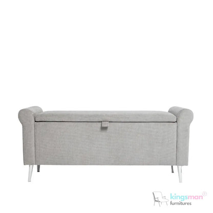 Dev Storage Ottoman - Upholstered Ottoman with Scrolled Arms, Mirrored Feet, and Deep Storage | Bedroom or Living Room Furniture Kingsman Furnitures