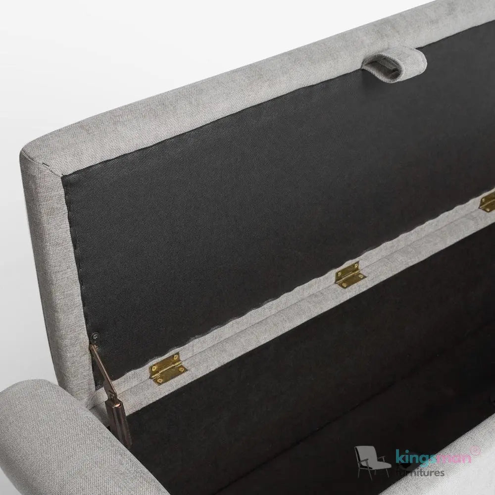 Dev Storage Ottoman - Upholstered Ottoman with Scrolled Arms, Mirrored Feet, and Deep Storage | Bedroom or Living Room Furniture Kingsman Furnitures