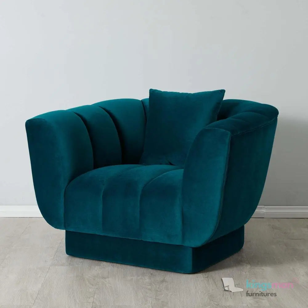 Fransesca Azure Blue Velvet Lounge Chair – Luxurious Design with Plush Comfort and Modern Aesthetics Kingsman Furnitures