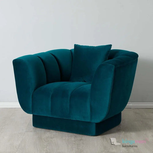 Fransesca Azure Blue Velvet Lounge Chair – Luxurious Design with Plush Comfort and Modern Aesthetics Kingsman Furnitures