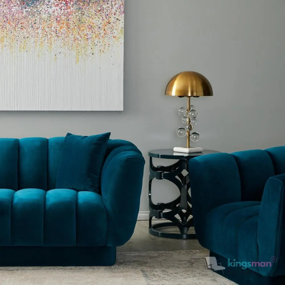 Fransesca Azure Blue Velvet Lounge Chair – Luxurious Design with Plush Comfort and Modern Aesthetics Kingsman Furnitures