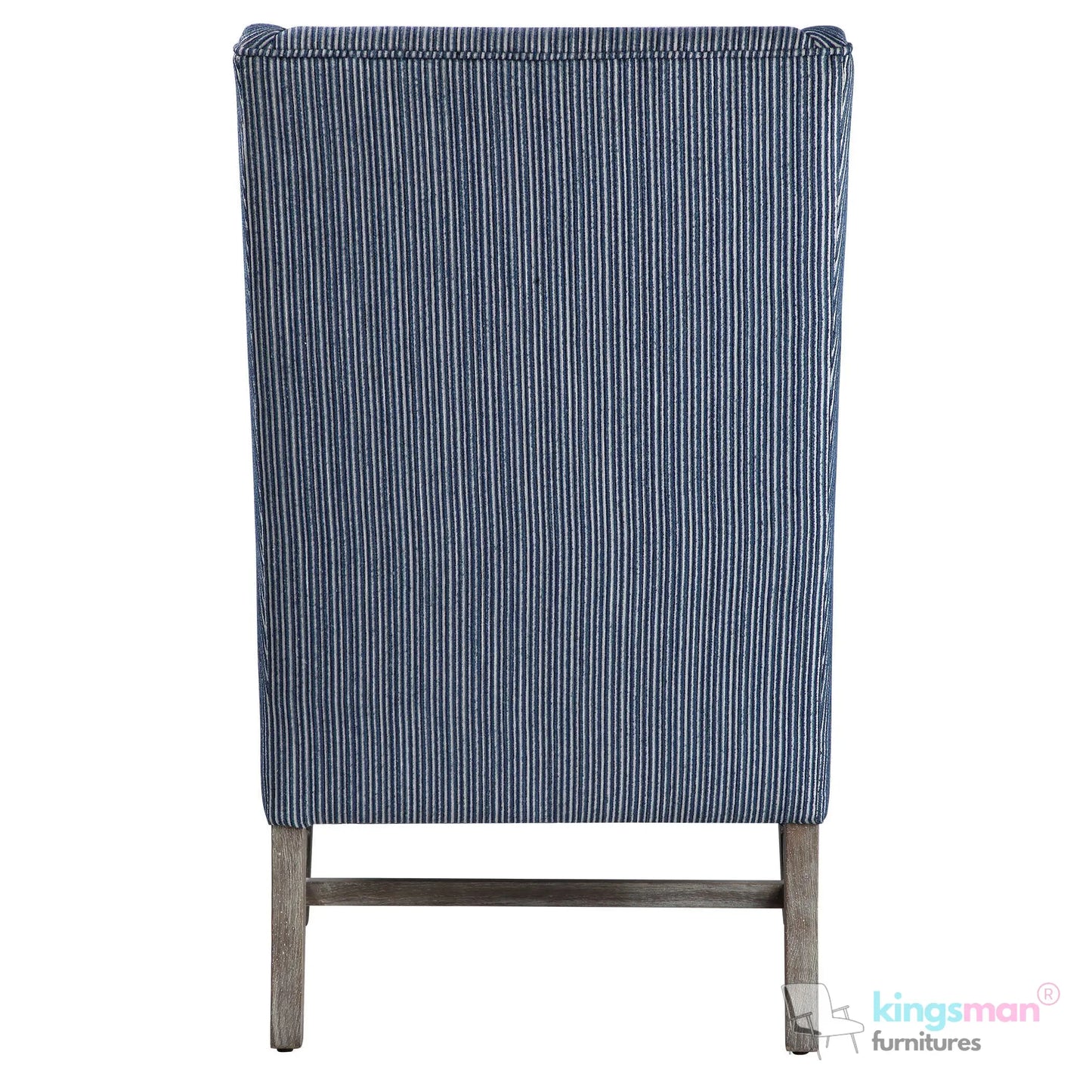 Galiot Classic Wingback Accent Chair - Blue & White Striped Fabric with Solid Wood Legs Kingsman Furnitures