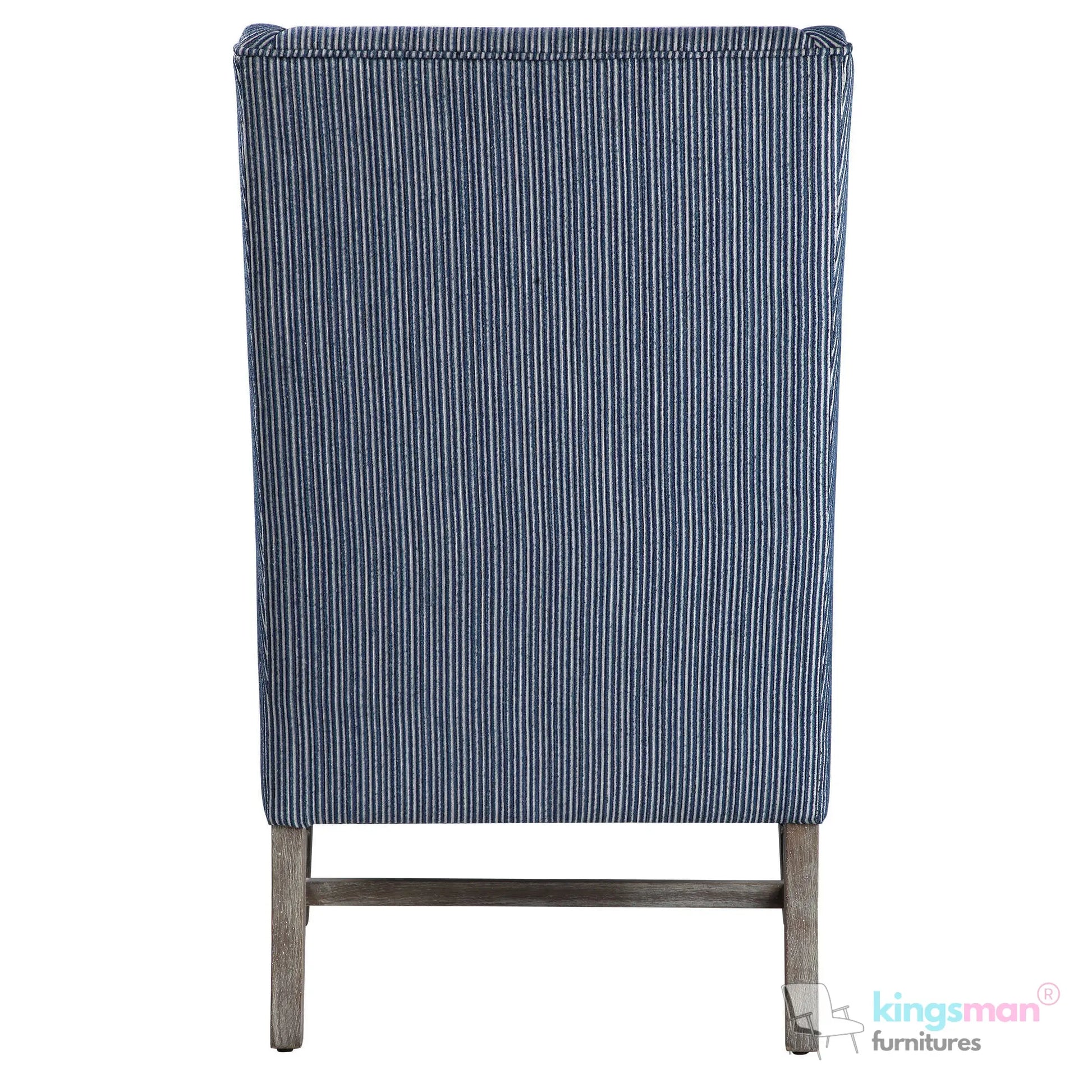 Galiot Classic Wingback Accent Chair - Blue & White Striped Fabric with Solid Wood Legs Kingsman Furnitures