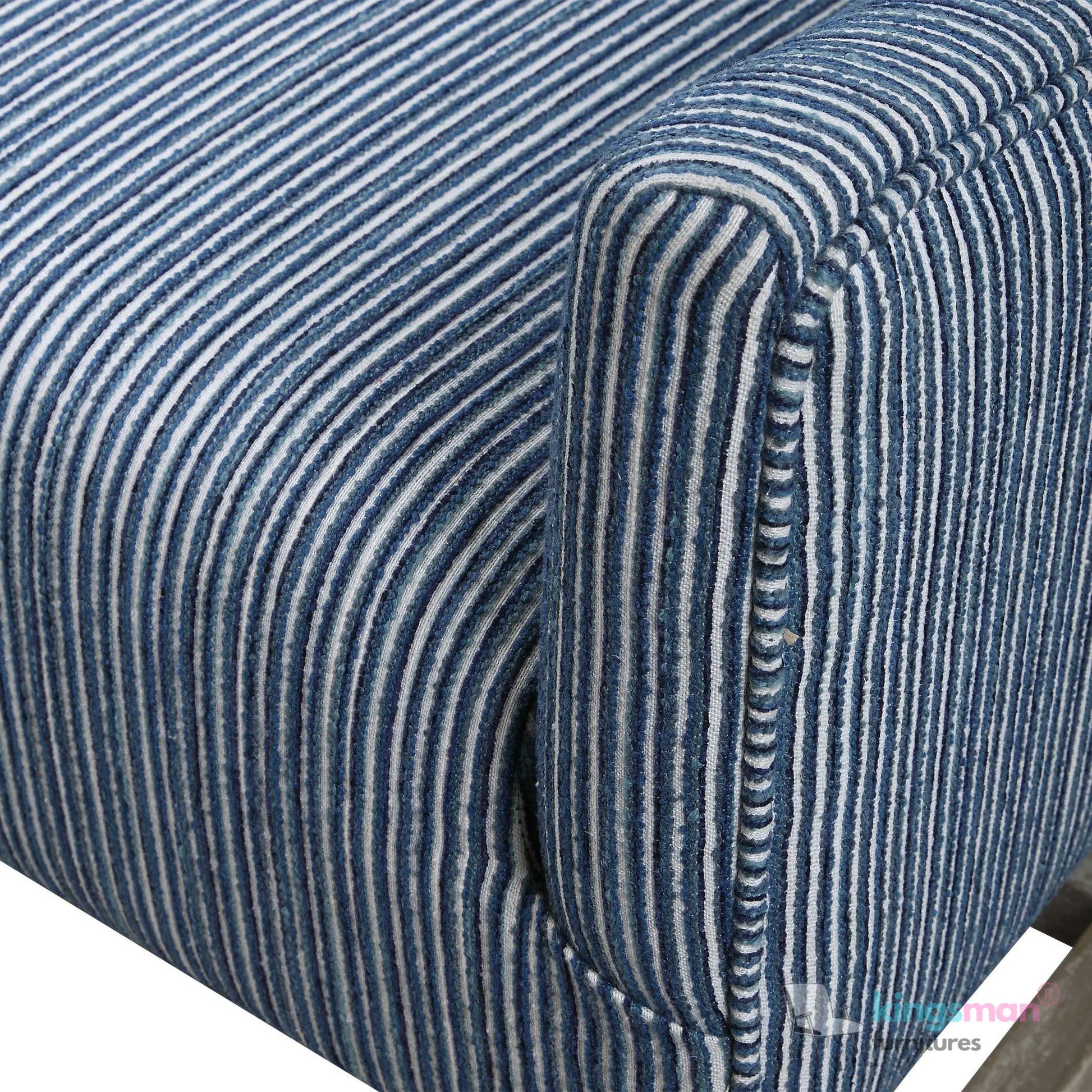 Galiot Classic Wingback Accent Chair - Blue & White Striped Fabric with Solid Wood Legs Kingsman Furnitures