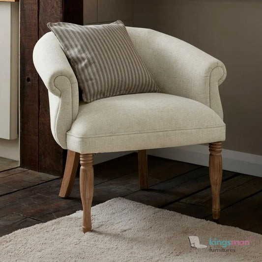 Jiren Accent Chair - Tub-Style Chair with Roll Top Scroll Detail and Limed Ash Legs | Modern Country Furniture Kingsman Furnitures
