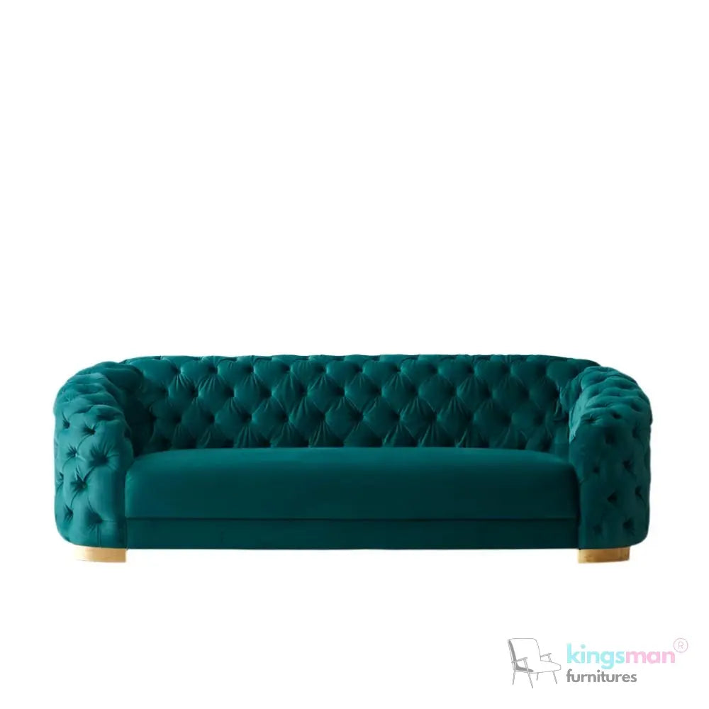 Kate Emerald Green Velvet Chesterfield Sofa – Luxurious Hand-Tufted Design with Brass Golden Legs Kingsman Furnitures