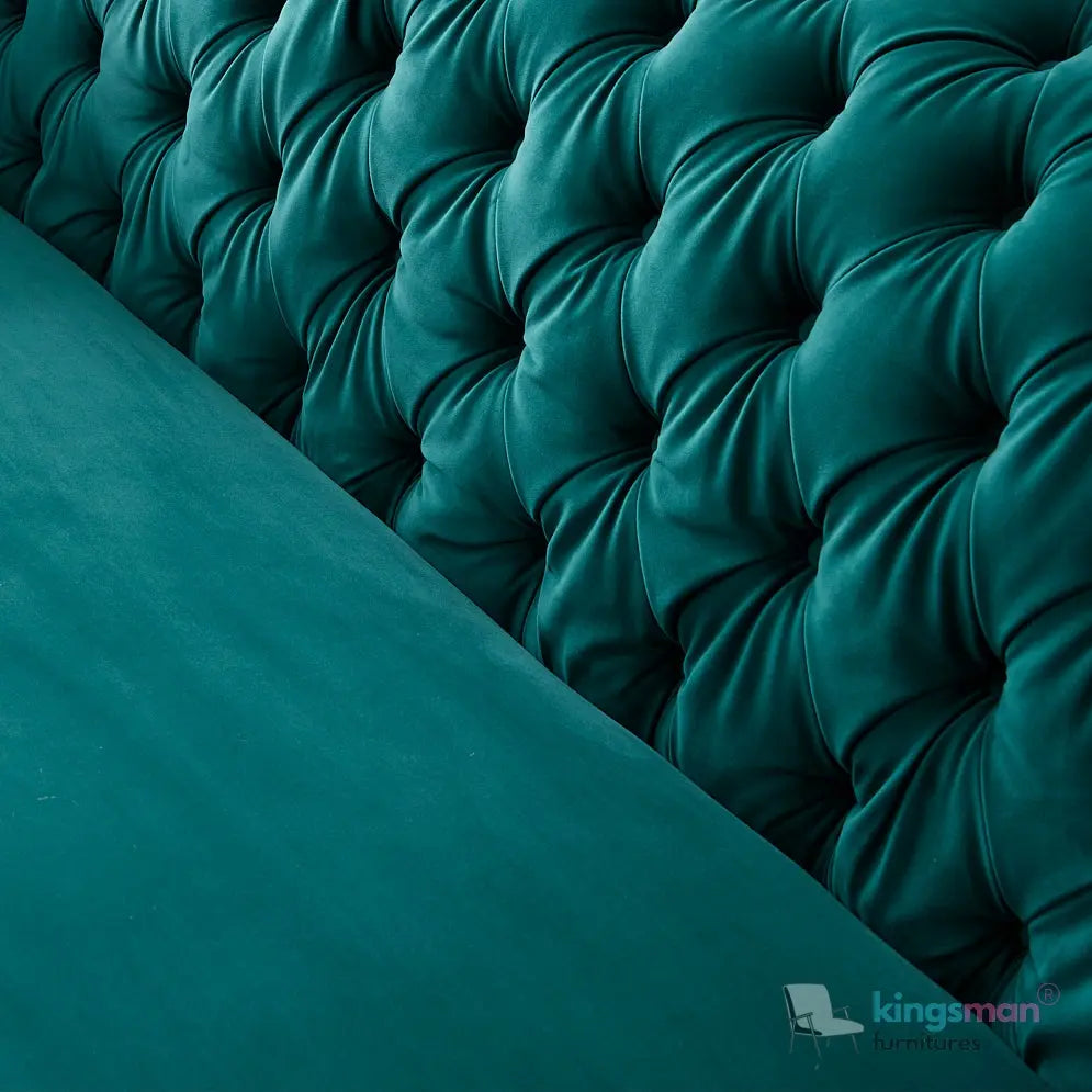 Kate Emerald Green Velvet Chesterfield Sofa – Luxurious Hand-Tufted Design with Brass Golden Legs Kingsman Furnitures