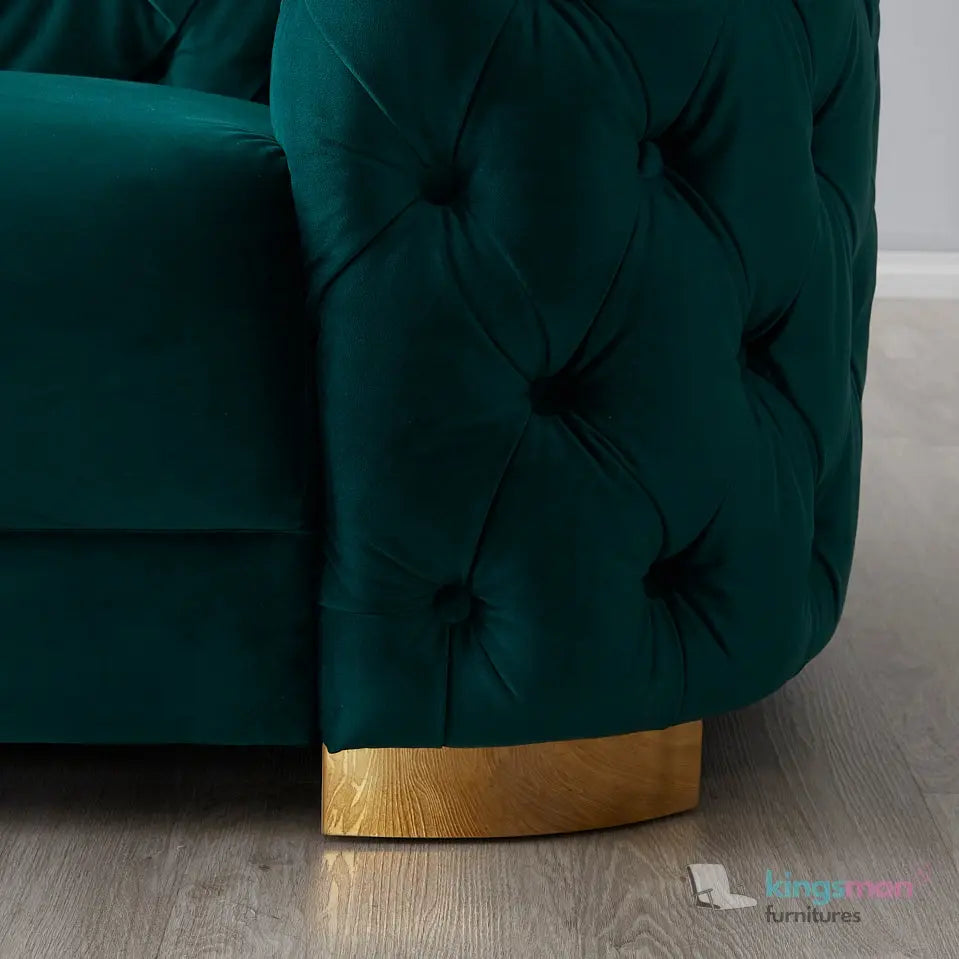 Kate Emerald Green Velvet Chesterfield Sofa – Luxurious Hand-Tufted Design with Brass Golden Legs Kingsman Furnitures