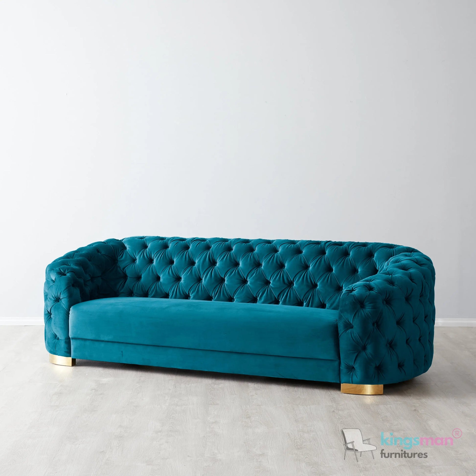 Kate Emerald Green Velvet Chesterfield Sofa – Luxurious Hand-Tufted Design with Brass Golden Legs Kingsman Furnitures