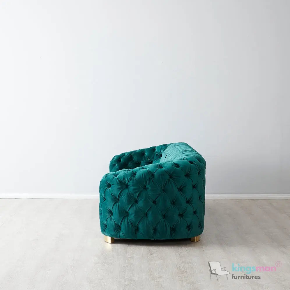 Kate Emerald Green Velvet Chesterfield Sofa – Luxurious Hand-Tufted Design with Brass Golden Legs Kingsman Furnitures