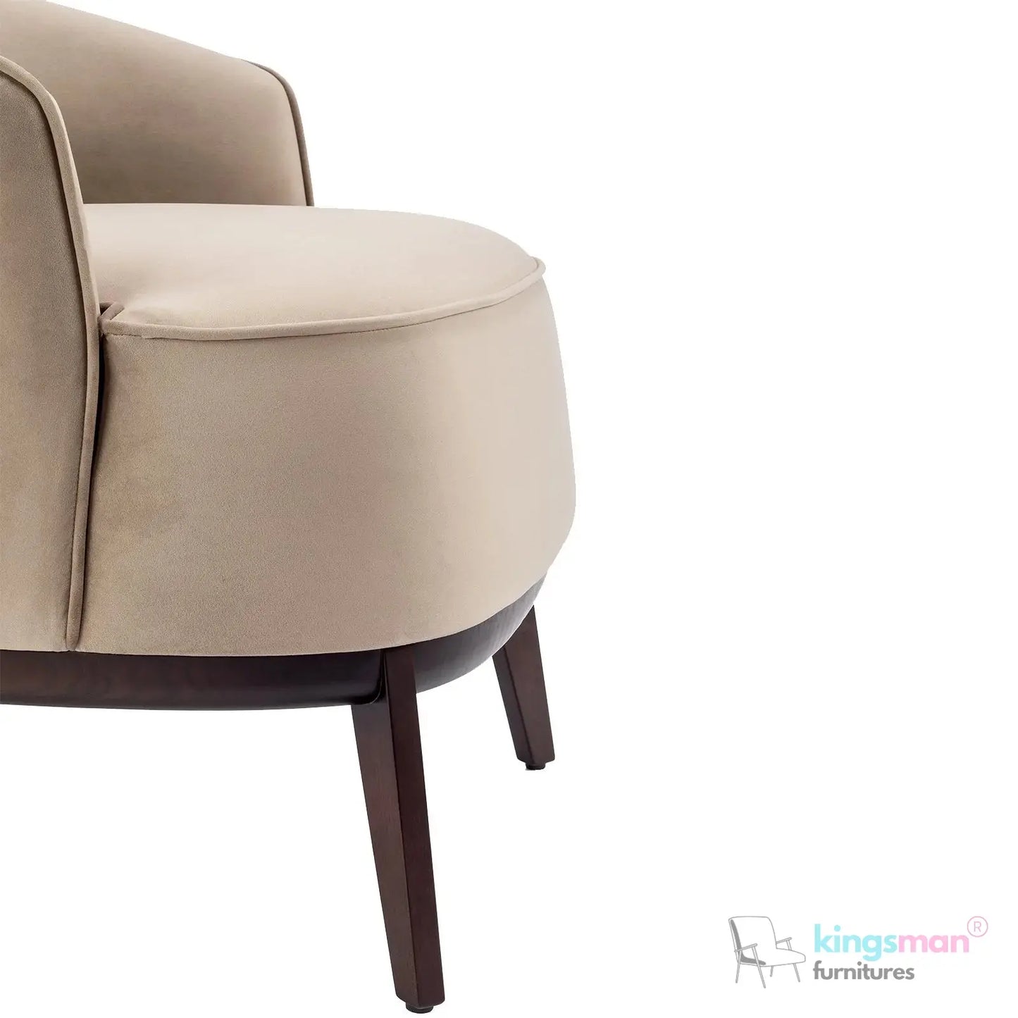 Kate Maple Velvet Armchair - Classic Design with Beech Wood Legs in Matte Eucalyptus Finish Kingsman Furnitures