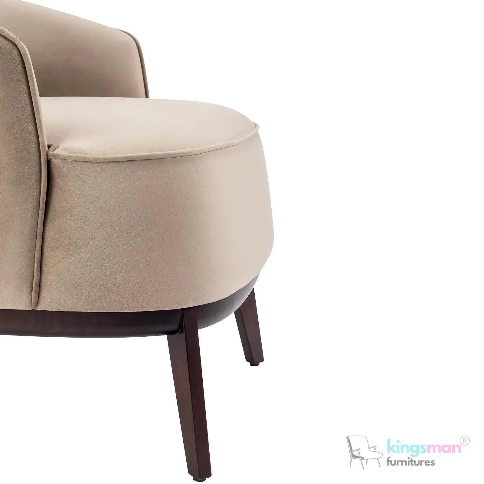 Kate Maple Velvet Armchair - Classic Design with Beech Wood Legs in Matte Eucalyptus Finish Kingsman Furnitures