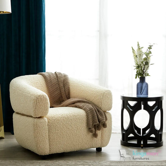 Krillin Shearling Tub Chair - Cream Upholstered with Gold Stainless Steel Accent Kingsman Furnitures