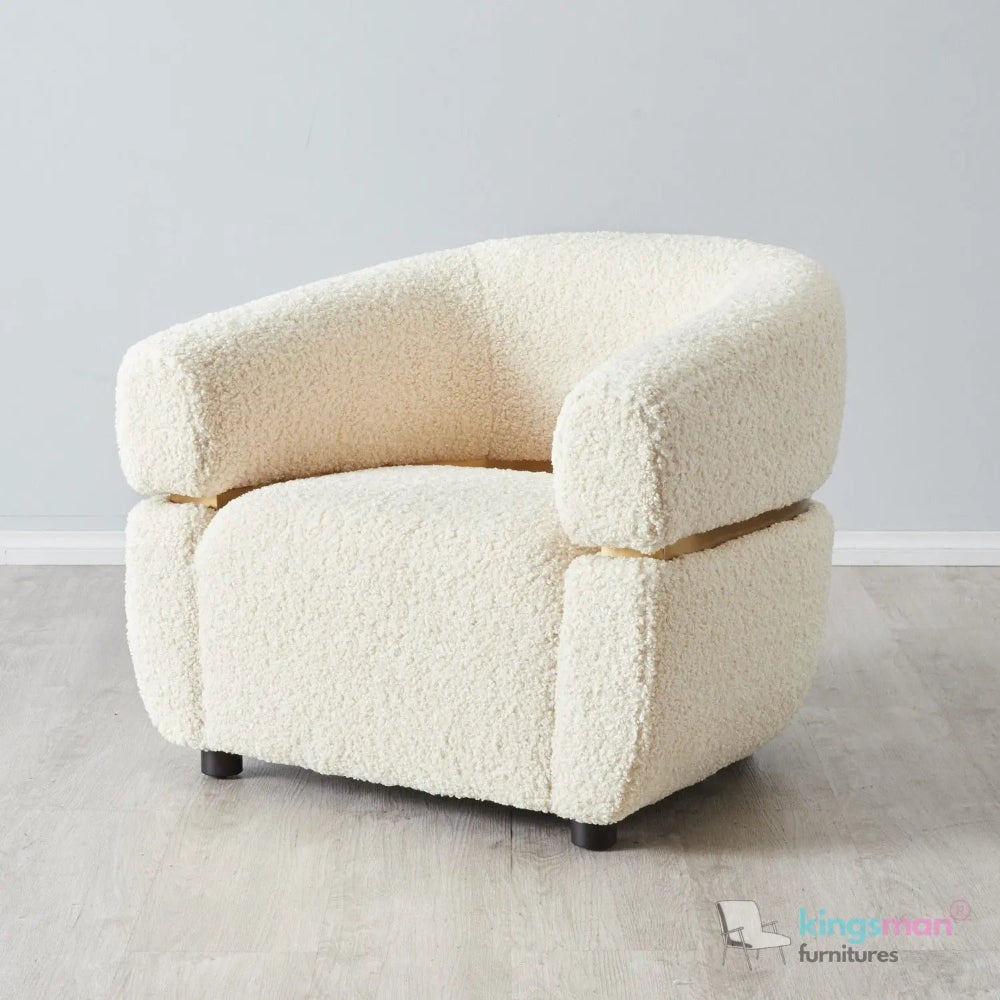 Krillin Shearling Tub Chair - Cream Upholstered with Gold Stainless Steel Accent Kingsman Furnitures