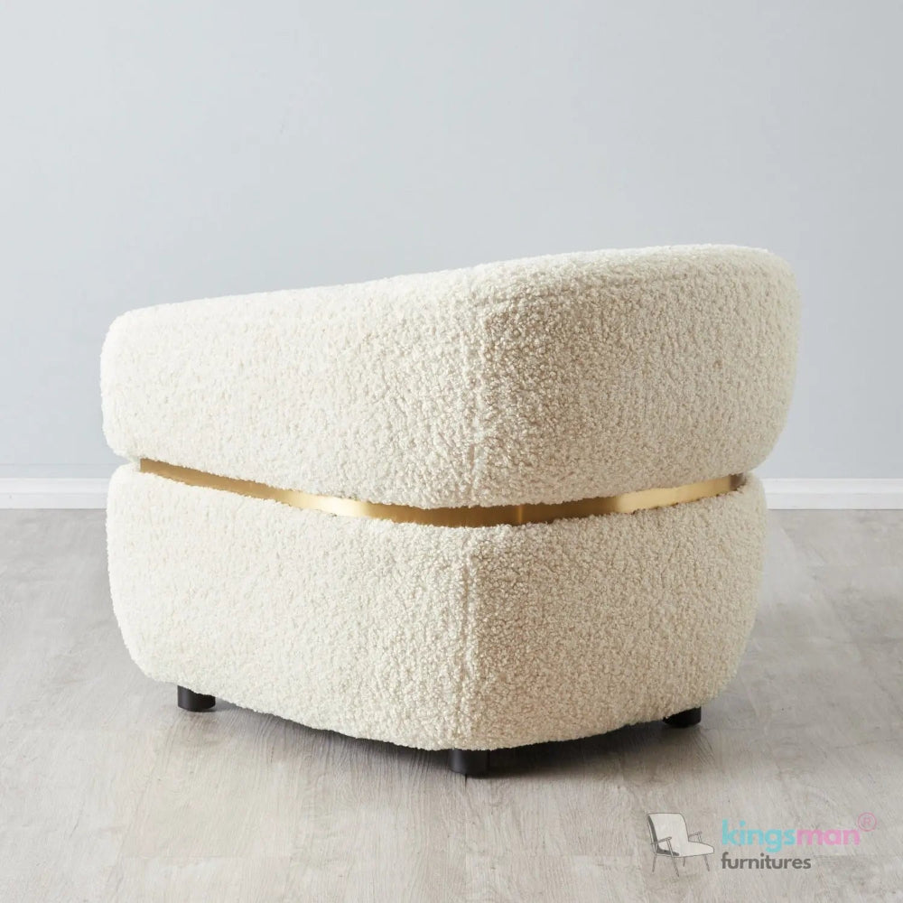 Krillin Shearling Tub Chair - Cream Upholstered with Gold Stainless Steel Accent Kingsman Furnitures