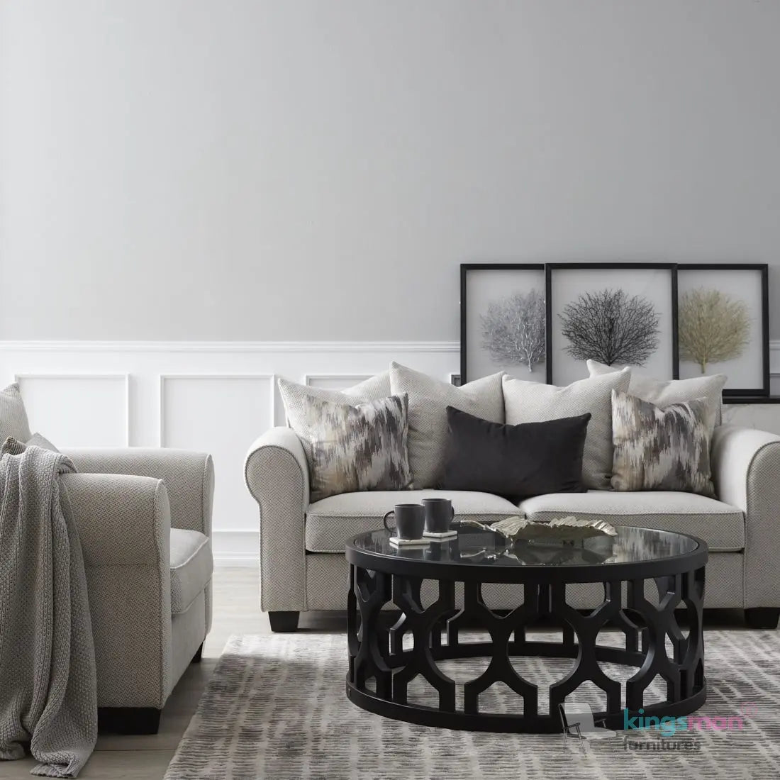 Livia 3-Seater Sofa - Classic Lawson Design in Ash Grey Fabric with Rolled Arms Kingsman Furnitures