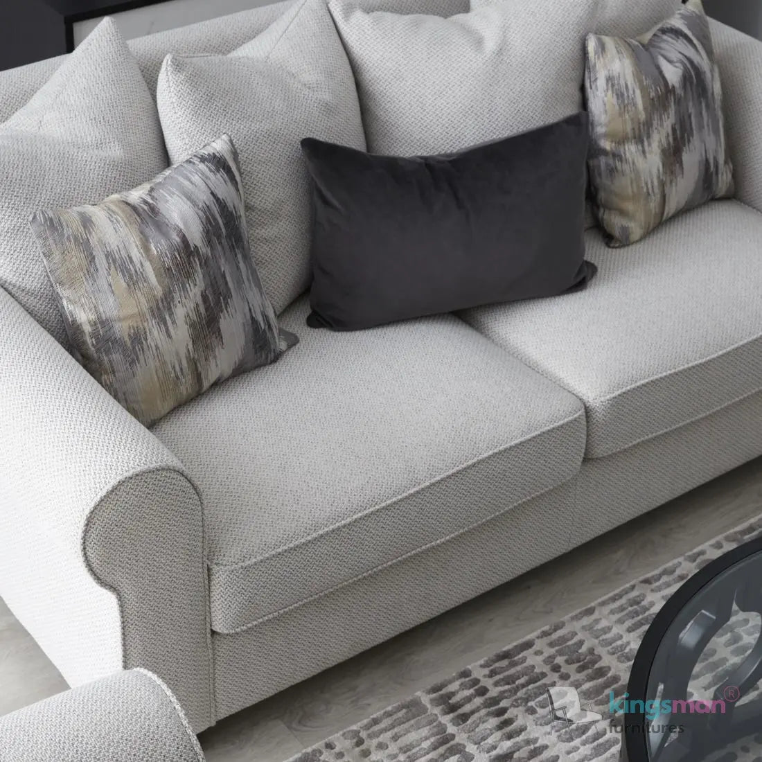 Livia 3-Seater Sofa - Classic Lawson Design in Ash Grey Fabric with Rolled Arms Kingsman Furnitures