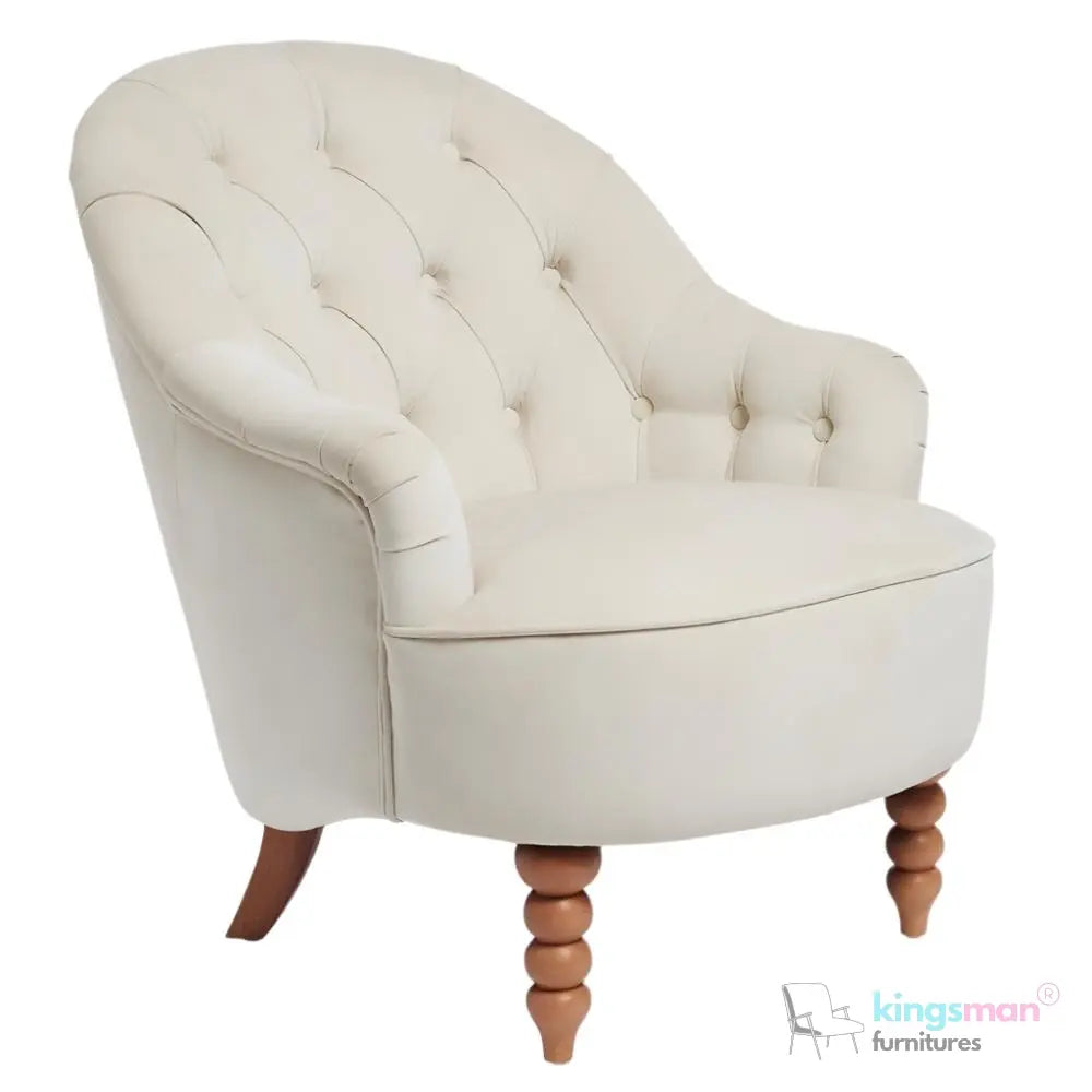 Loriel Ashley Chair - Velvet Loriel Accent Chair - Classic Buttoned Back Chair with Teak Wood Legs | Elegant Upholstered Living Room Furniture Kingsman Furnitures
