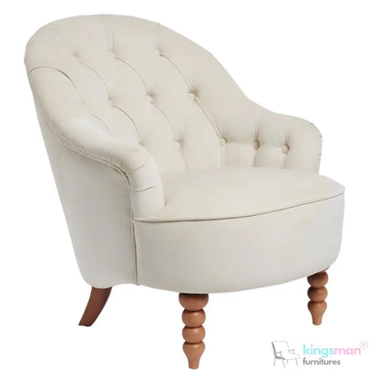 Loriel Ashley Chair - Velvet Loriel Accent Chair - Classic Buttoned Back Chair with Teak Wood Legs | Elegant Upholstered Living Room Furniture Kingsman Furnitures