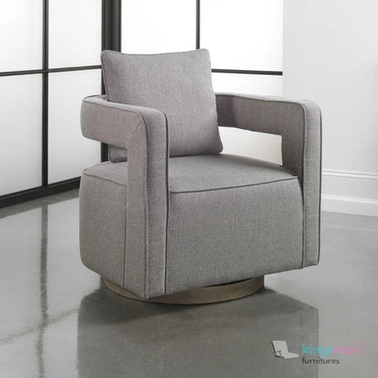 Nixon Swivel Chair - Grey Textured Fabric with Weathered Hardwood Base Kingsman Furnitures