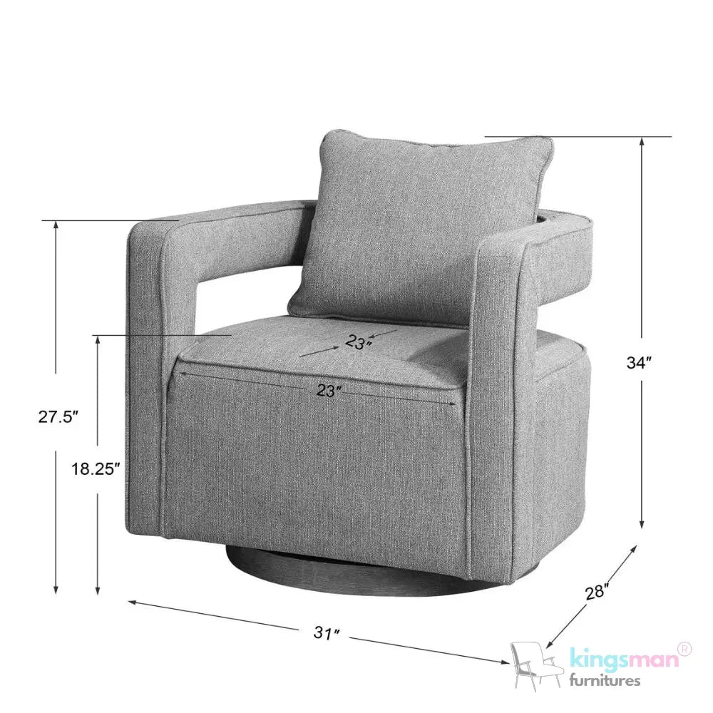 Nixon Swivel Chair - Grey Textured Fabric with Weathered Hardwood Base Kingsman Furnitures
