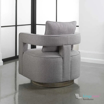 Nixon Swivel Chair - Grey Textured Fabric with Weathered Hardwood Base Kingsman Furnitures