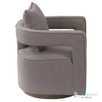 Nixon Swivel Chair - Grey Textured Fabric with Weathered Hardwood Base Kingsman Furnitures