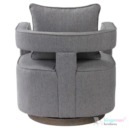 Nixon Swivel Chair - Grey Textured Fabric with Weathered Hardwood Base Kingsman Furnitures