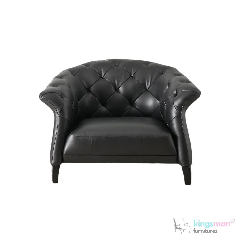 Regal Black PU Leather Single Seater – Contemporary Chesterfield Design with Teak Wood Legs Kingsman Furnitures