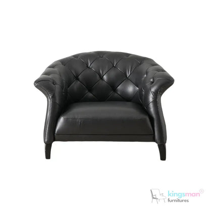 Regal Black PU Leather Single Seater – Contemporary Chesterfield Design with Teak Wood Legs Kingsman Furnitures