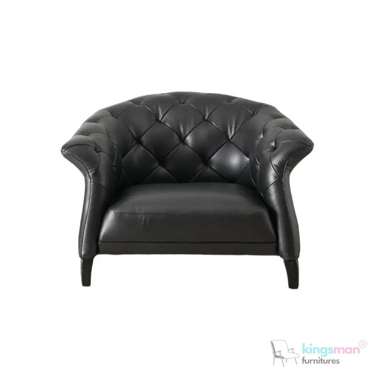 Regal Black PU Leather Single Seater – Contemporary Chesterfield Design with Teak Wood Legs Kingsman Furnitures