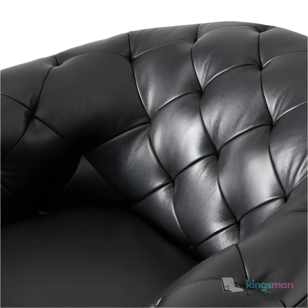Regal Black PU Leather Single Seater – Contemporary Chesterfield Design with Teak Wood Legs Kingsman Furnitures