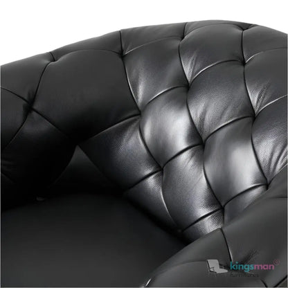 Regal Black PU Leather Single Seater – Contemporary Chesterfield Design with Teak Wood Legs Kingsman Furnitures